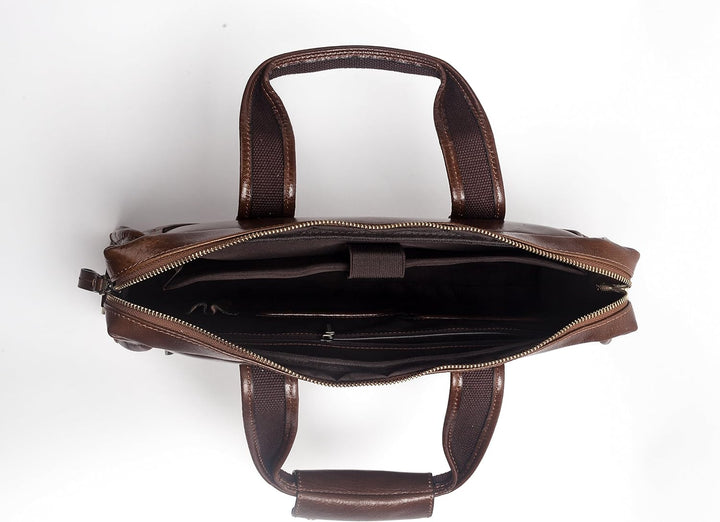 MONVALI Herren Aktentasche Leder Weston braun Businesstasche Laptoptasche 14 Zoll