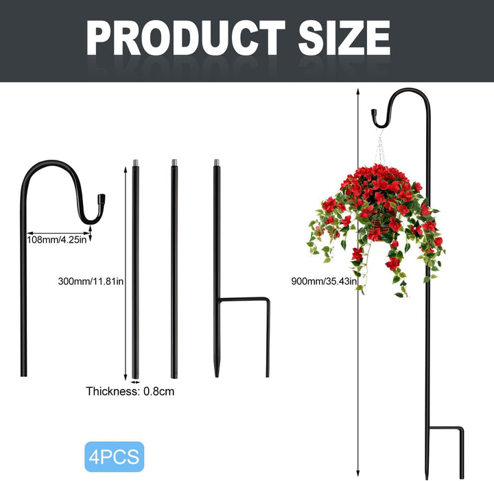 4 Stück Garten Schäferhaken 90CM Schäferstab Laternenstab Metall Gartenstab Hirtenhaken Hirtenbogen