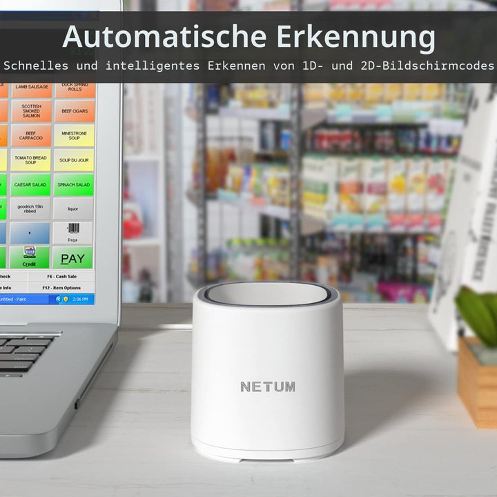 NETUM Mobile Payment QR Code Scanner Desktop, USB Wired 2D Barcode Scanner Plug and Play für Superma
