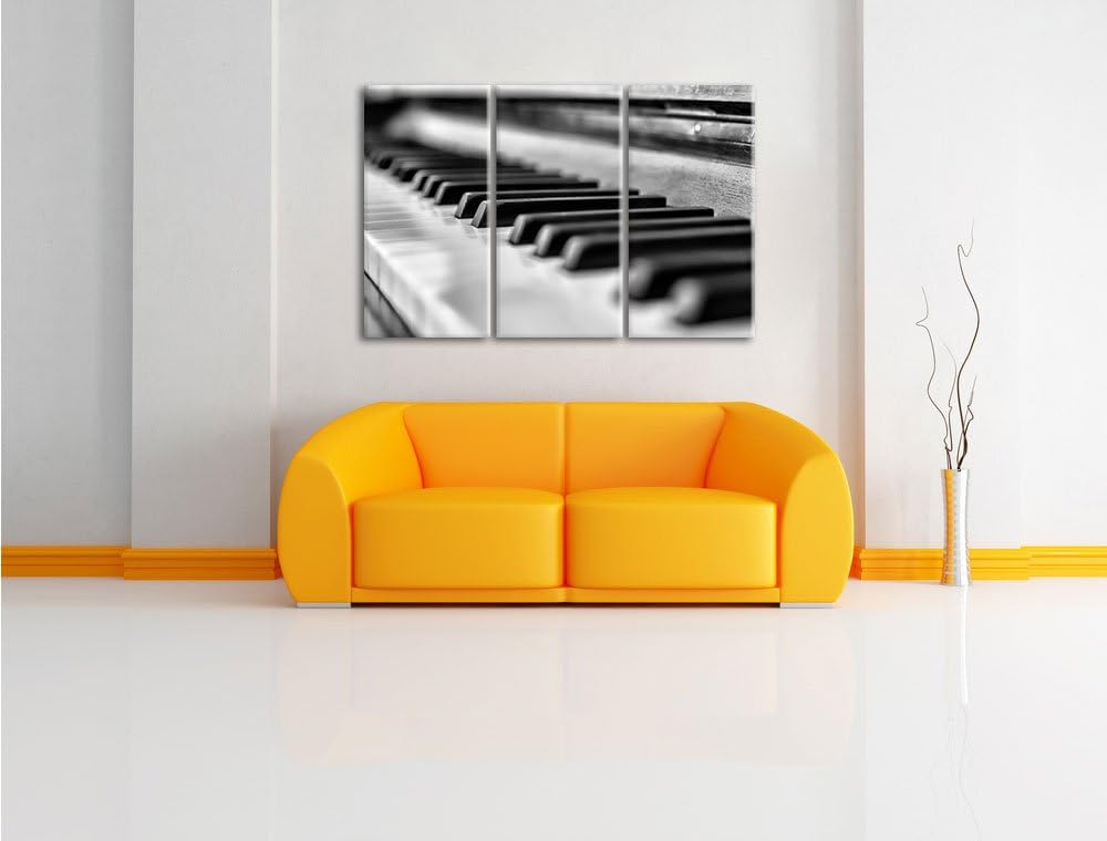 Pixxprint Monocrome, Elegantes Klavier 3-Teiler Leinwandbild 120x80 Bild auf Leinwand