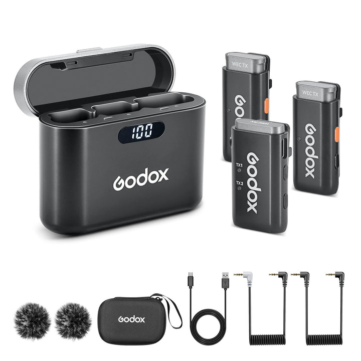 Godox WEC kit2 Drahtloses Lavalier-Mikrofon,8 Stunden Akkulaufzeit, kabelloses Zweikanal-2,4-G-Mikro