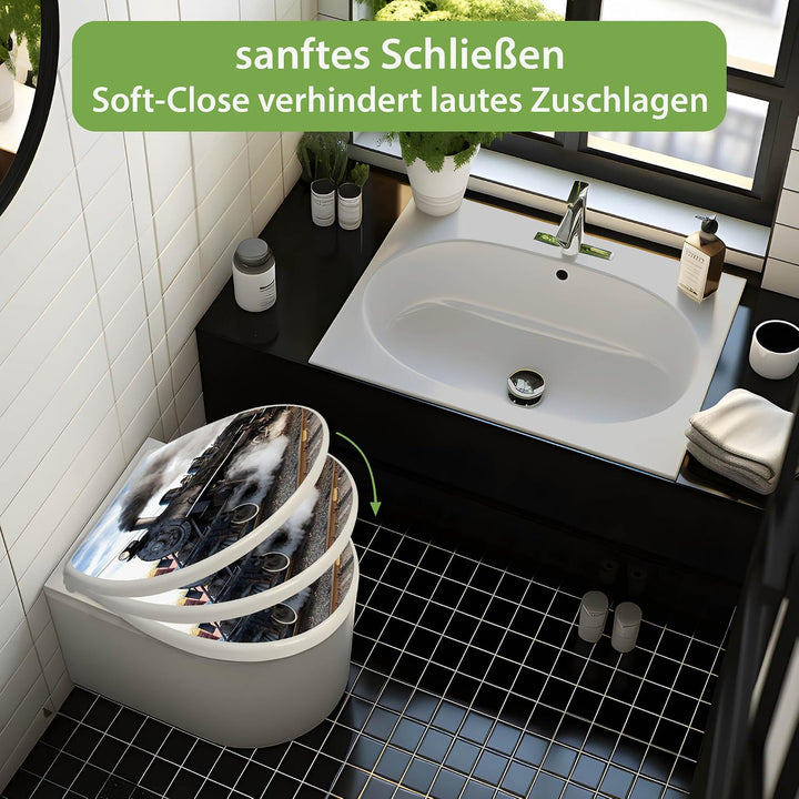 banjado Toilettendeckel mit Absenkautomatik 44,5x37cm - Soft Close Toilettensitz - WC Sitz mit Absen