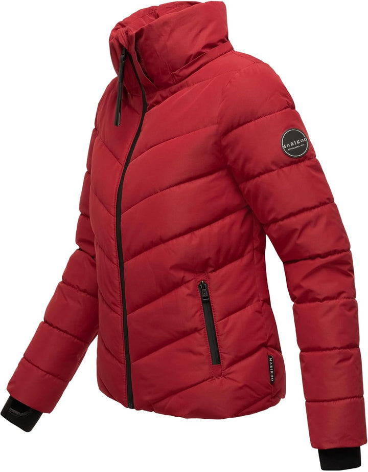 MARIKOO Damen Winterjacke warme Steppjacke mit abnehmbarer Kapuze Samuiaa XVI XS-3XL S Dark Red, S D
