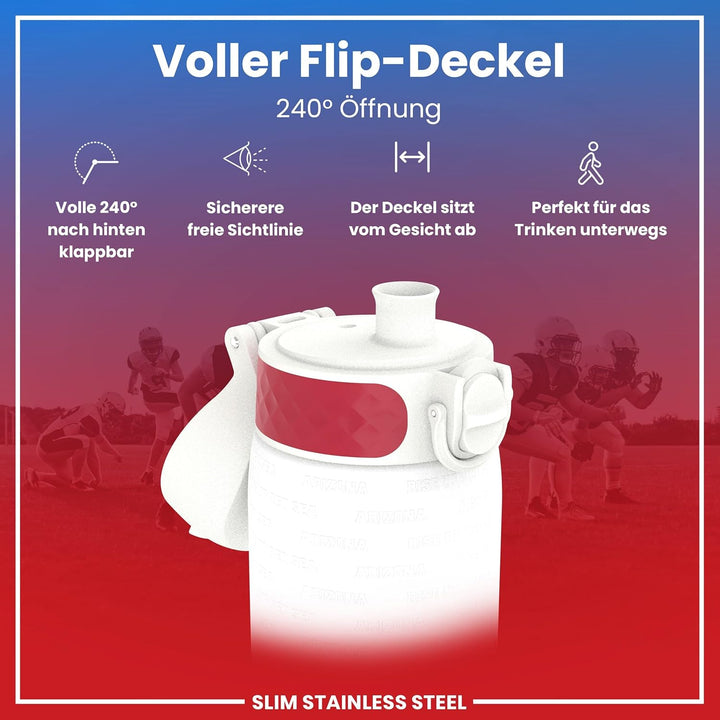 NFL Edelstahl-Trinkflasche, Auslaufsicher, Einhandöffnung, Sichere Verriegelung, Spülmaschinenfest,