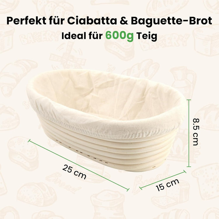 GEEKHOM Gärkörbchen Oval 25cm aus Natürlichem Rattan - Gärkorb Brot mit Waschbarem Bäckerleinen für