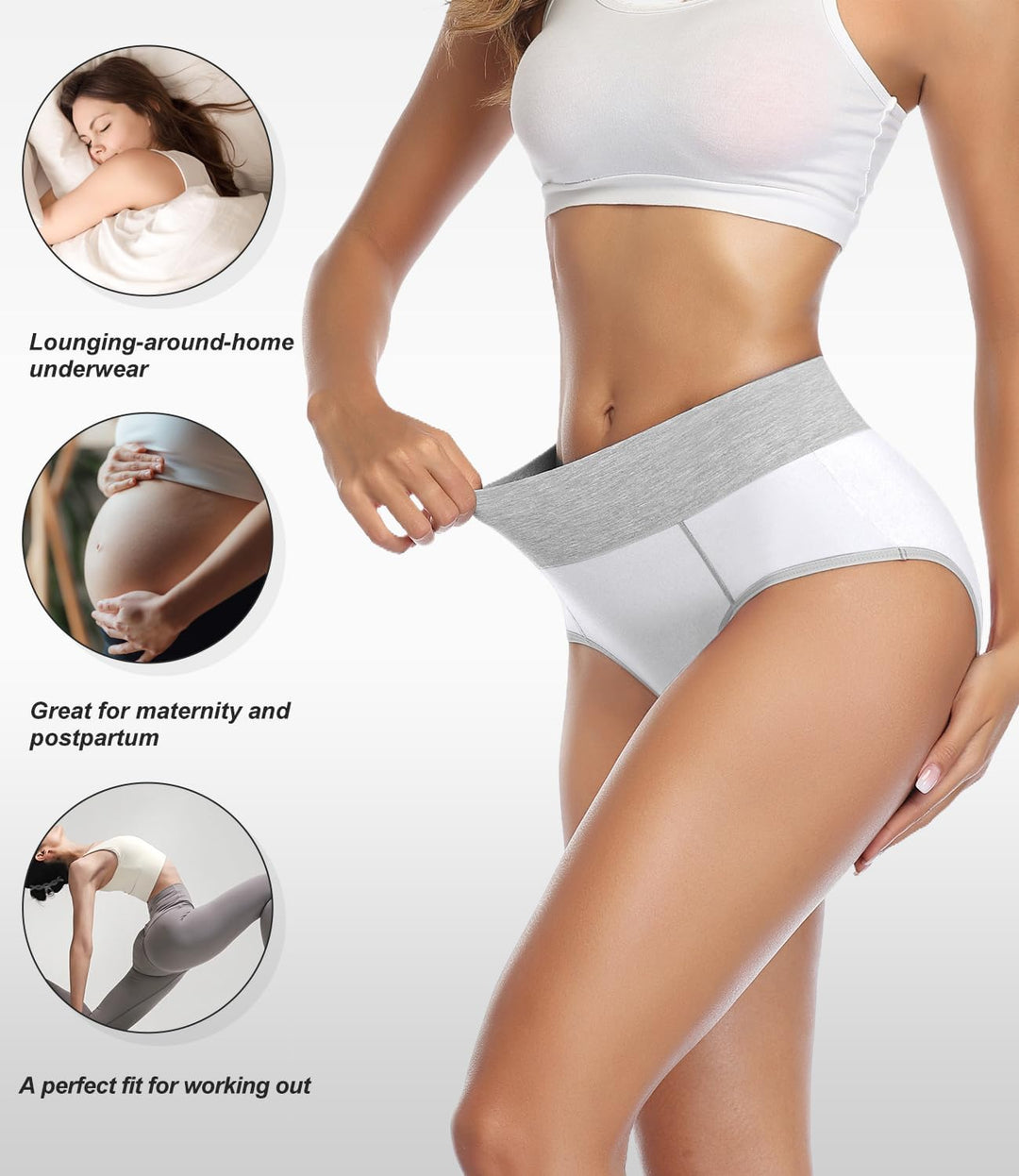 wirarpa Unterhosen Damen Baumwolle Unterwäsche Frauen Taillenslip Hohe Taille Slip 5er Pack XS Weiss