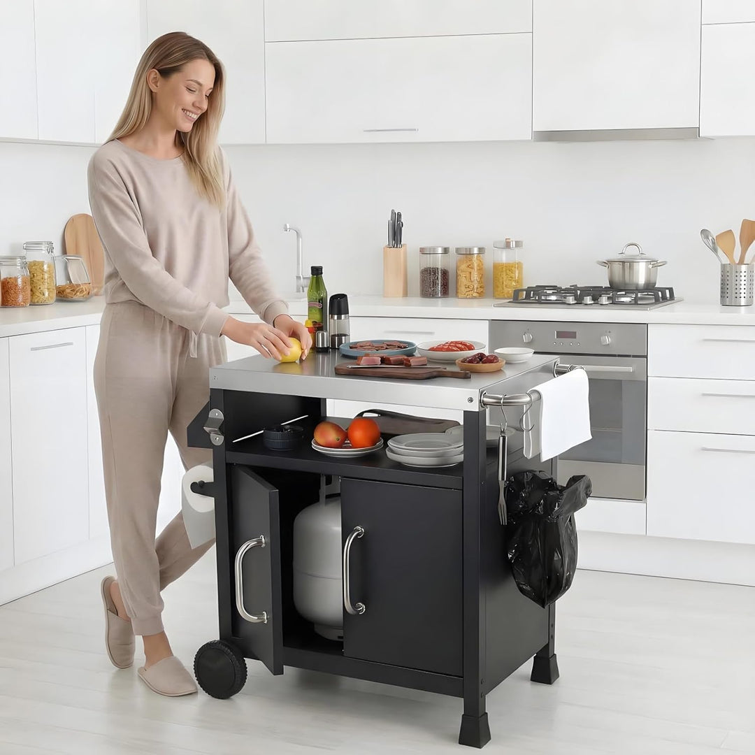 LIFERUN Edelstahl Grillwagen 3-Etagen, Grilltisch Servierwagen Beistelltisch, Grill Trolley Outdoor,