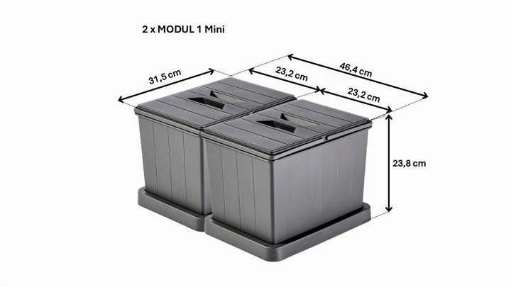 Aspira Home Müllomatic 2 x MODUL 1 MINI | Einbau Mülleimer für Schublade und Unterschrank, modulares