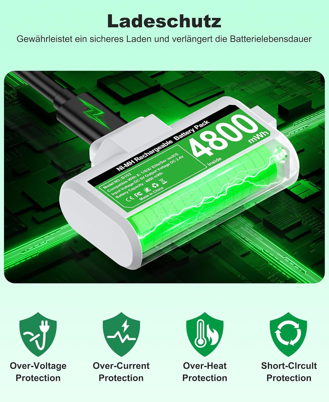 Akku für Xbox Controller, 2 x 3600mWh Wiederaufladbare Akku für Xbox Series X Controller, Akku mit 4