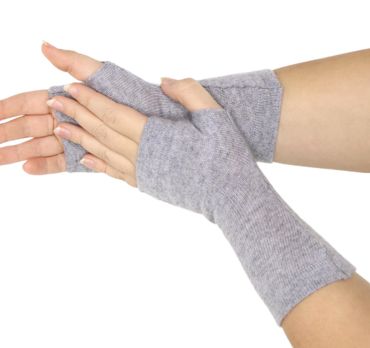 Kaschmir-Wolle Damen Pulswärmer fingerlose Handschuhe Hand-Stulpen 19 cm X 10 cm hell-grau meliert,