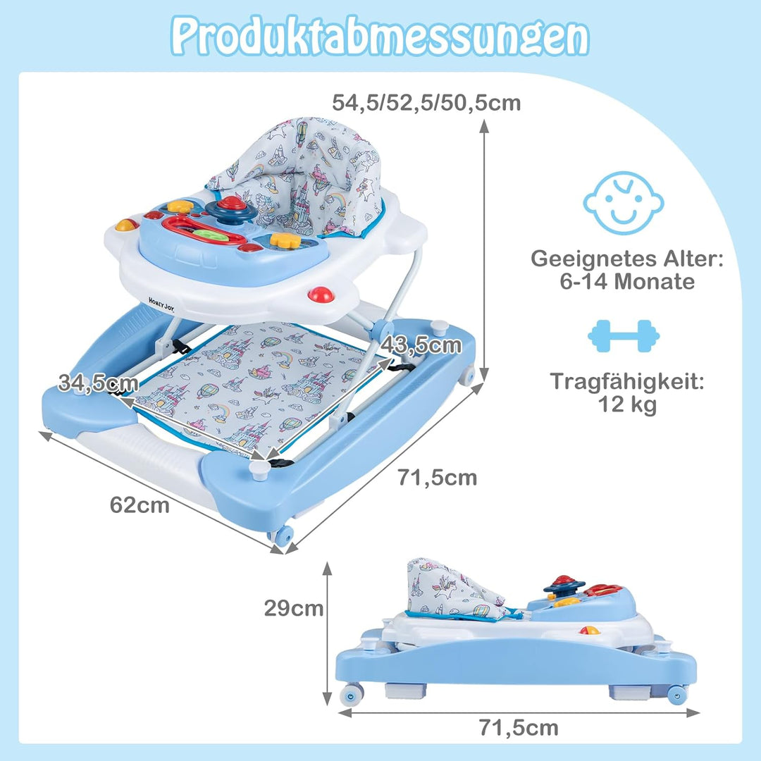 DREAMADE 6-in-1 Lauflernhilfe, Höhenverstellbar Baby Walker mit Musik & Abnehmbarem Sitz, Lauflernwa