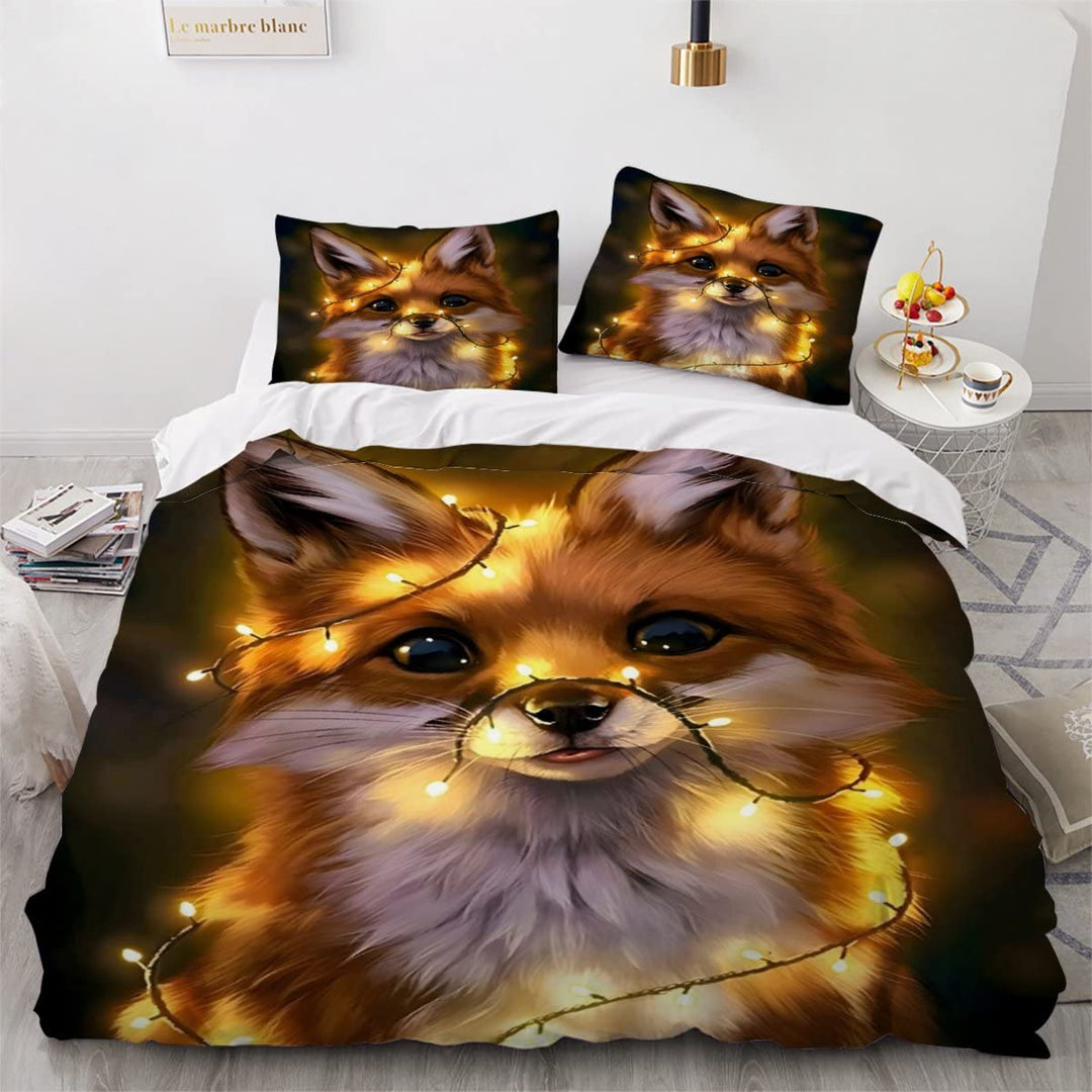 XPINGO Kinder Bettwäsche Fuchs 135x200 cm 2teilig Jungen und Mädchen Mikrofaser Weiche Winter Warm B