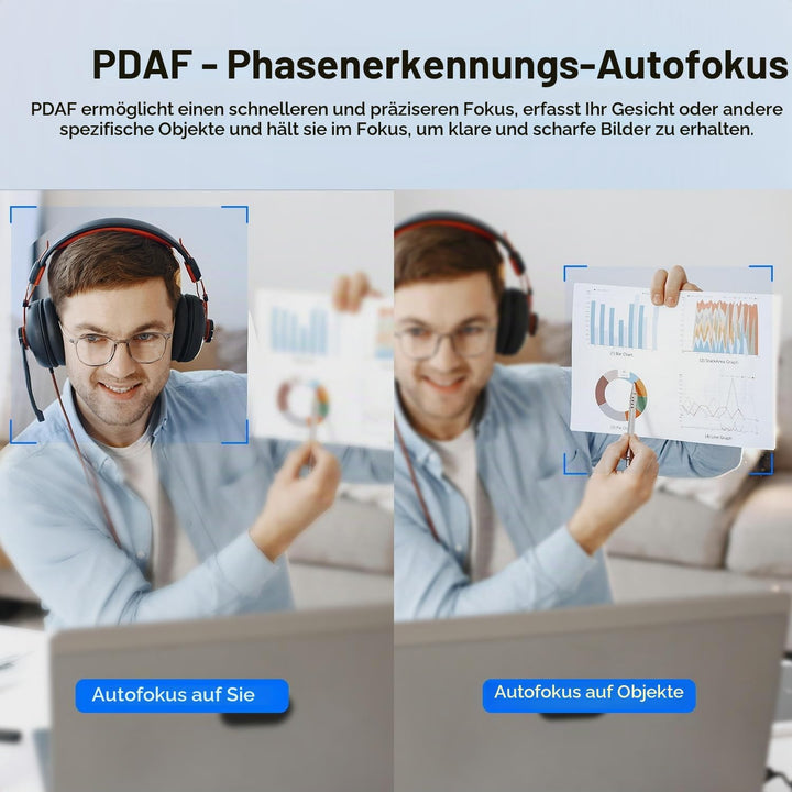 TOALLIN 4K-Webcam für PC, 1080P@60FPS, 1/2,5-Zoll-Sensor, PDAF-Autofokus, integriertes Mikrofon und