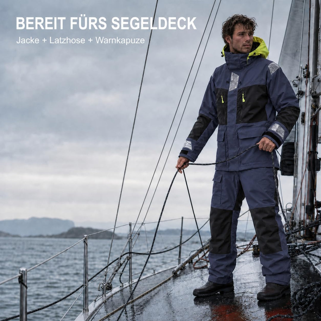 Herren Offshore Segelanzug 2-Lagen Wasserdicht Atmungsaktiv | Profi Segeljacke mit Neon-Kapuze &amp; Ref
