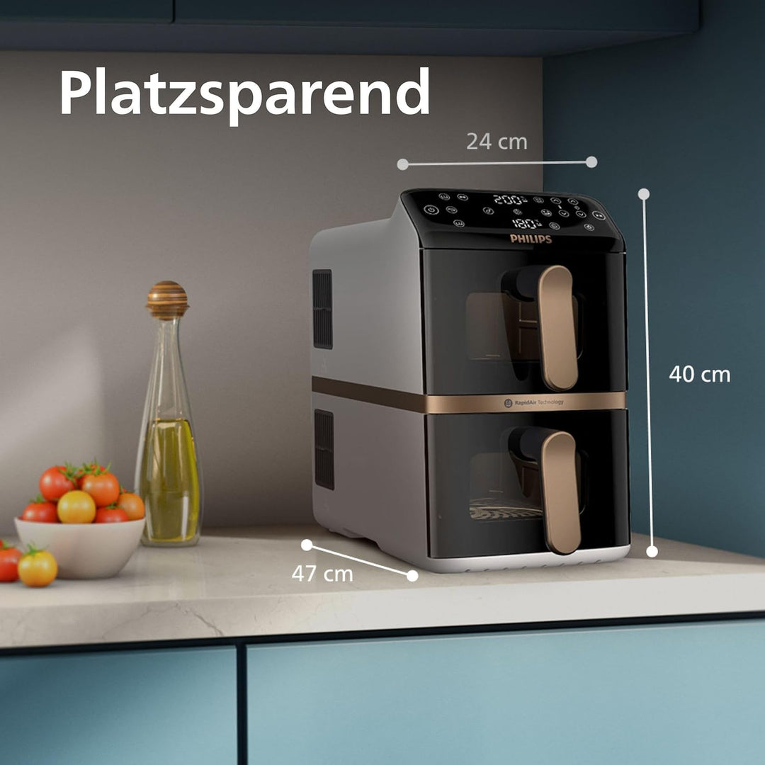 Philips Airfryer 4000 Series Stacked Dual Basket, Gestapelte Heissluftfritteuse mit 2 Körben, 10L, R