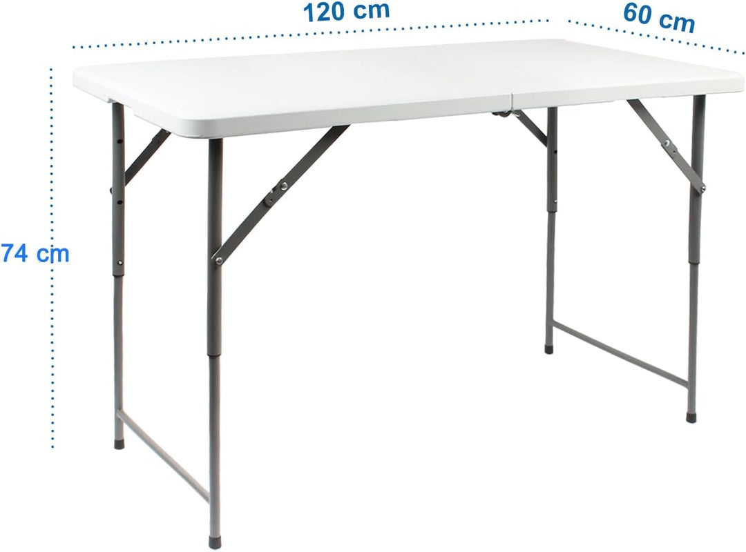 Todeco Campingtisch höhenverstellbar, Gartentisch rechteckig mit Tragegriff, Partytisch 120x60x76cm,