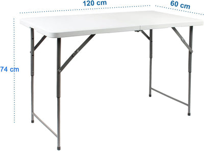Todeco Campingtisch höhenverstellbar, Gartentisch rechteckig mit Tragegriff, Partytisch 120x60x76cm,