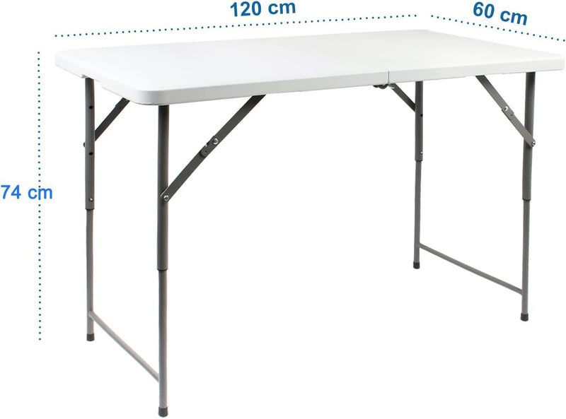 Todeco Campingtisch höhenverstellbar, Gartentisch rechteckig mit Tragegriff, Partytisch 120x60x76cm,