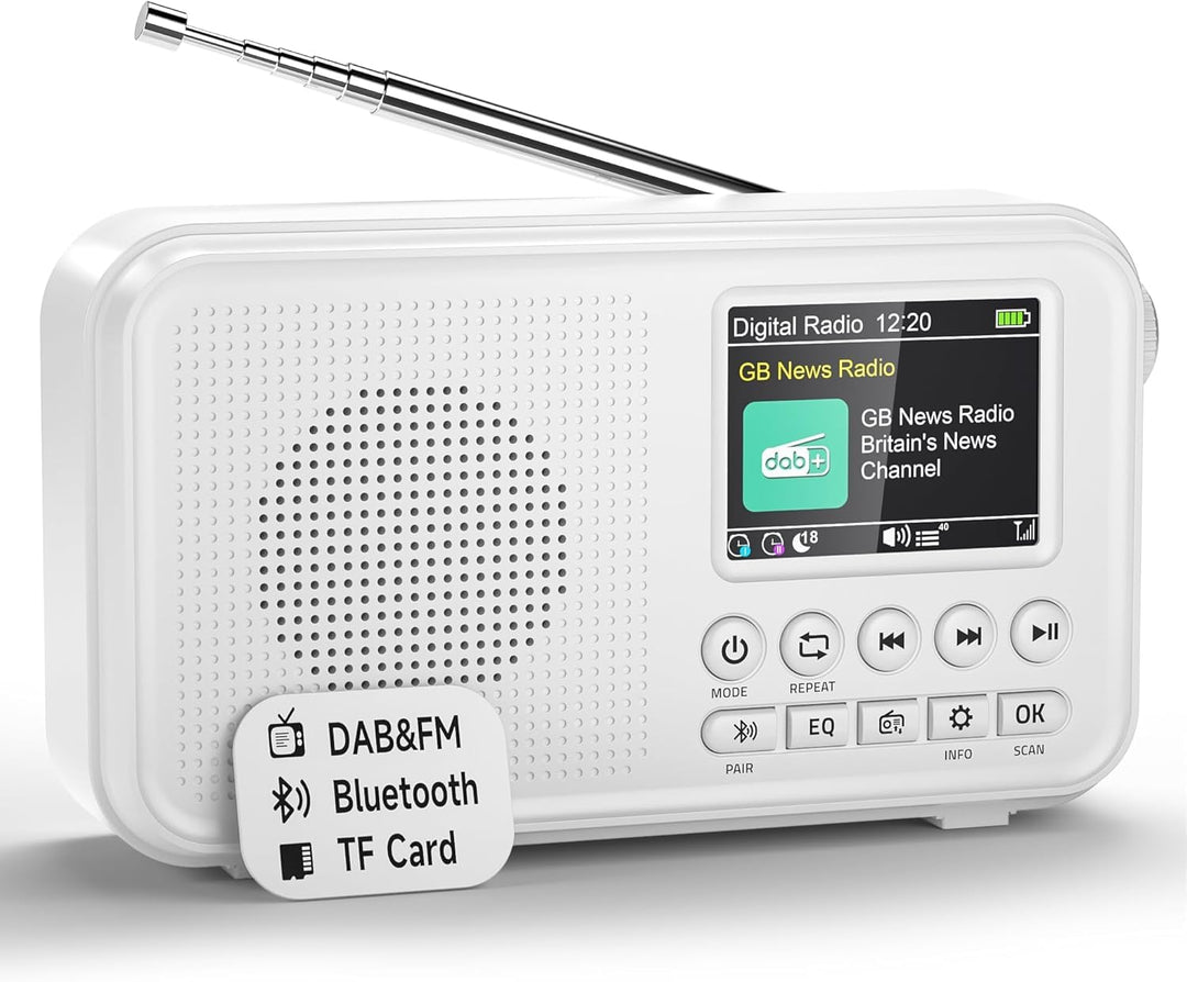 Roxicosly Tragbares DAB/DAB+ Radio, 80 Voreingestellte, UKW Digital Radio mit 3000-mAh Akku, Küchenr