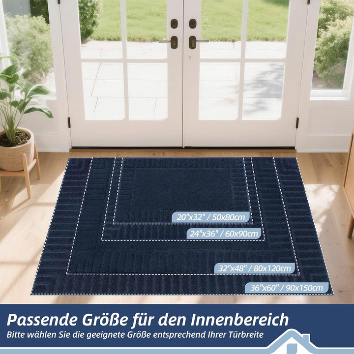 BEQHAUSE Fussmatte Innen, Waschbare und TPR rutschfeste, Blau, 50x80cm | Schmutzfangmatte für Haustü