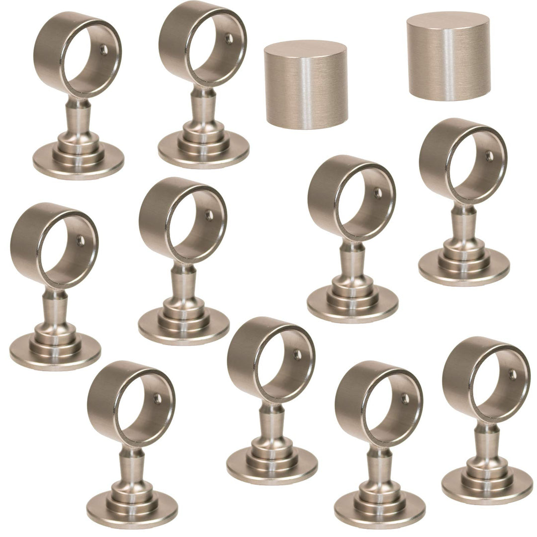2 Endkappen und 10 Seilträger "Nickel matt" für 40mm Handlaufseil 2 Endkappen & 10 Seilträger, 2 End