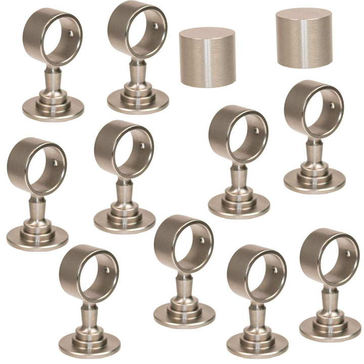 2 Endkappen und 10 Seilträger "Nickel matt" für 40mm Handlaufseil 2 Endkappen & 10 Seilträger, 2 End