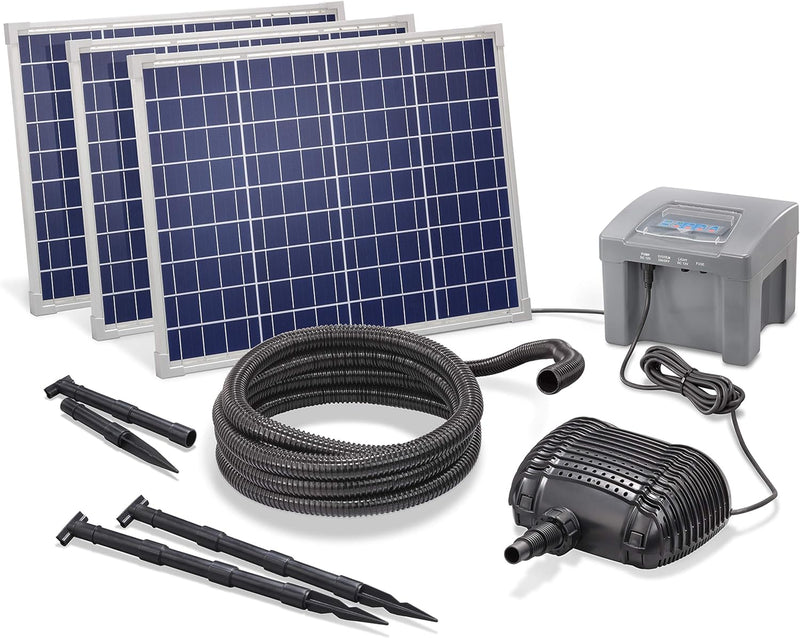 Solar Bachlaufset Professional mit 12V/24Ah Akkuspeicher und 3 x 50W Solarmodul - 3.500 l/h Förderle