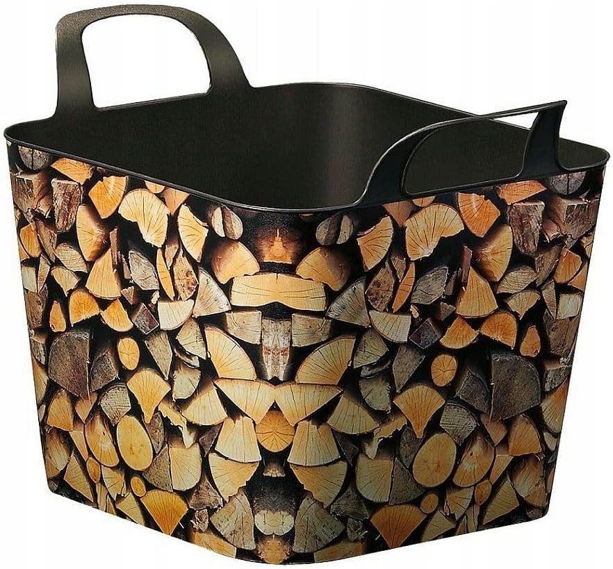 E.H. Flexibler Kunststoff Holz Log Design Aufbewahrungsbox Korb mit Griffen