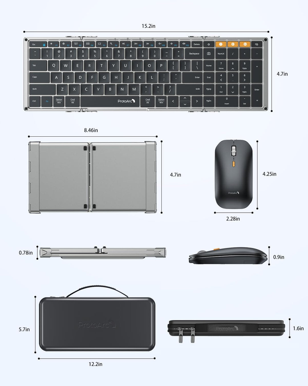 ProtoArc XKM01 Faltbare Tastatur und Maus | Full-Size Bluetooth Tastatur Klappbar mit Ziffernblock |