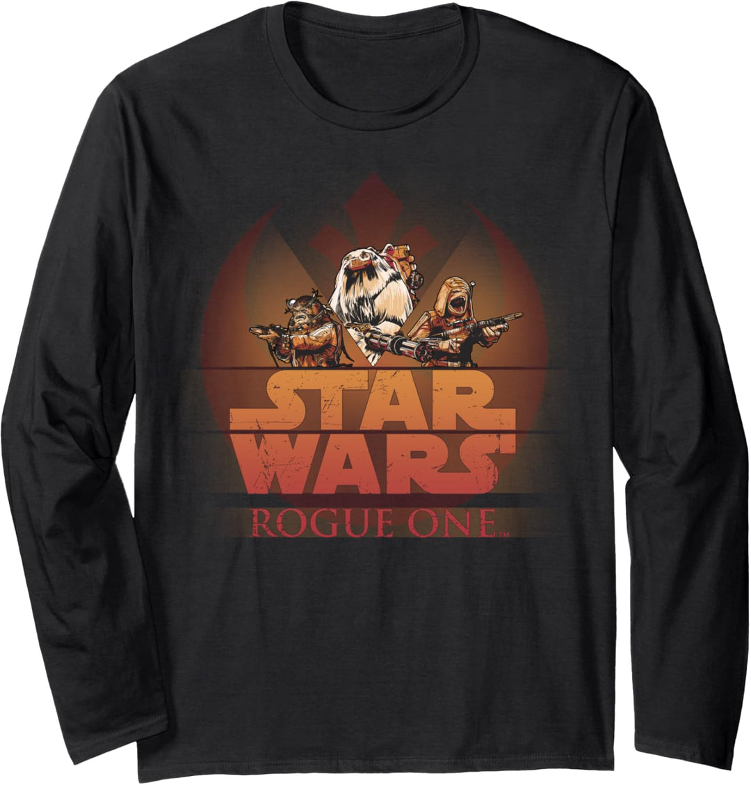 Star Wars Rouge One Group Shot Faded Striped Rebel Logo Langarmshirt