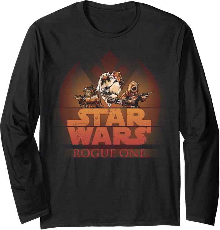 Star Wars Rouge One Group Shot Faded Striped Rebel Logo Langarmshirt
