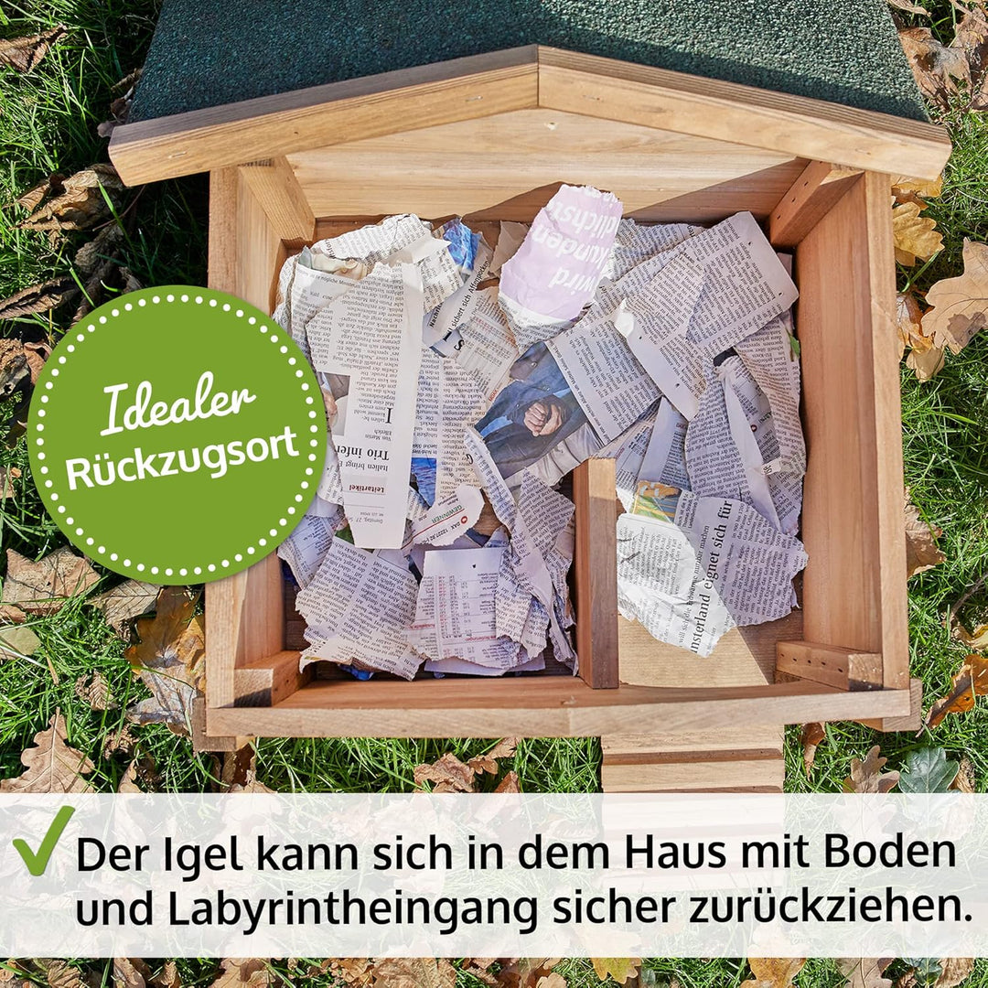 Hecht zooprinz winterfestes Igelhaus mit Boden und wetterfestem Dach - Igelfutterhaus - Igelhaus - G