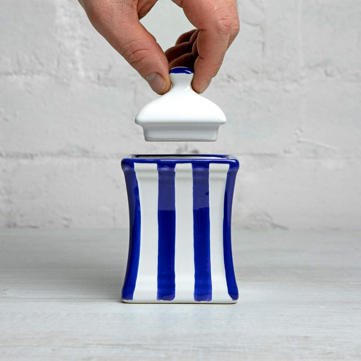 City to Cottage® - Keramik Behälter Küche 150 ml | Blau-Weiss gestreift | Handgemacht | Behälter mit