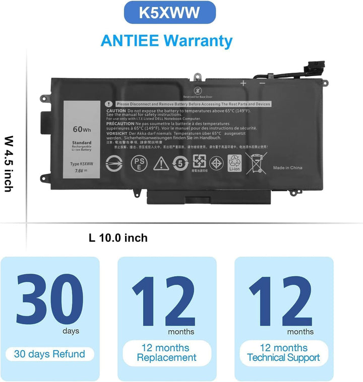 ANTIEE 7.6V 60Wh K5XWW Laptop Akku Compatible with Dell Latitude 5289 7389 7390 E5289 P29S001 P29S00