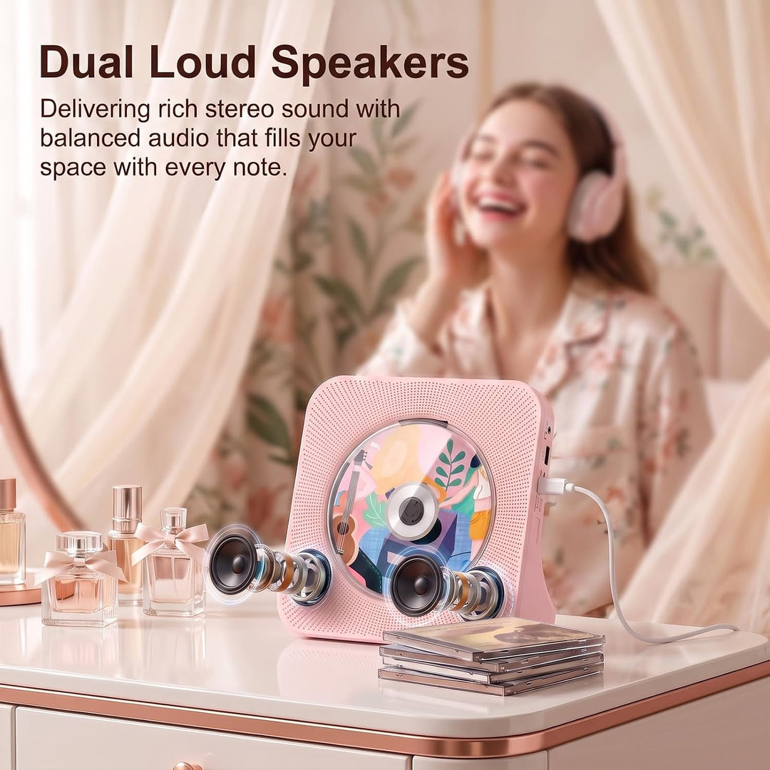 Gueray Tragbarer CD Player mit Bluetooth Desktop CD-Player für zu Hause Eingebaute Doppelte HiFi-Lau