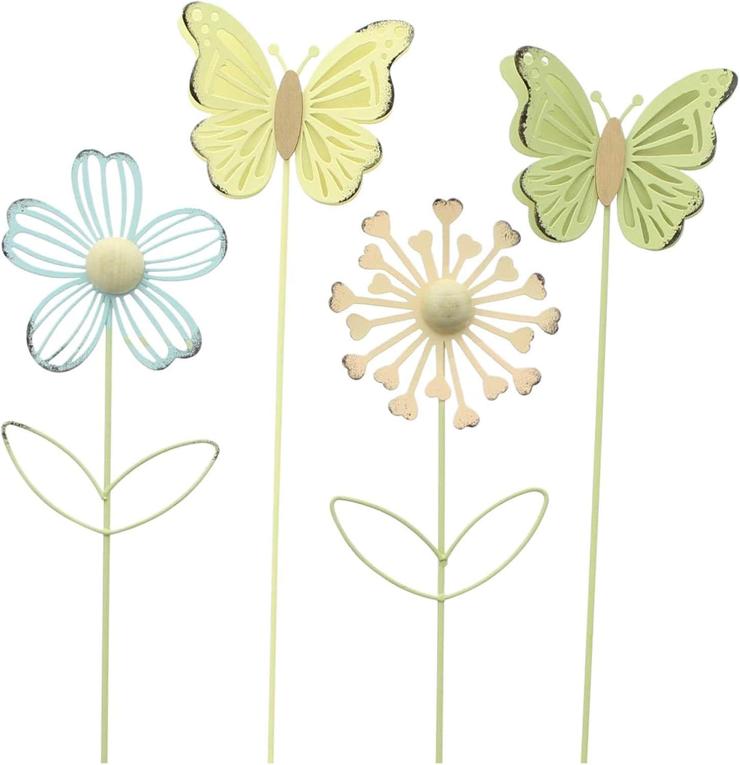FRANK FLECHTWAREN Stecker Blume & Schmetterling, 4er Set, Metall Masse: Höhe 40 cm