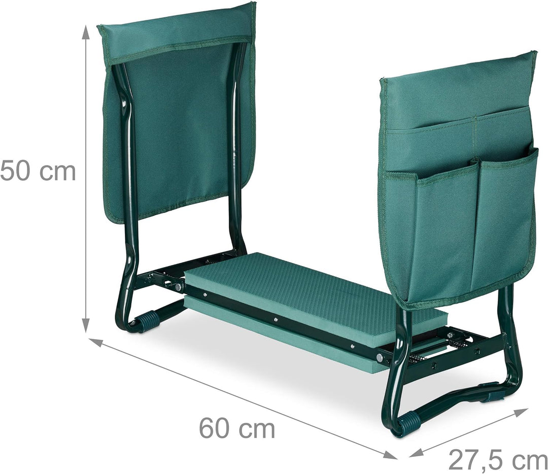 Relaxdays, grün Kniebank, weiches Kniekissen, 2 Taschen, klappbar, Kniehilfe Gartenarbeit, bis 150 k