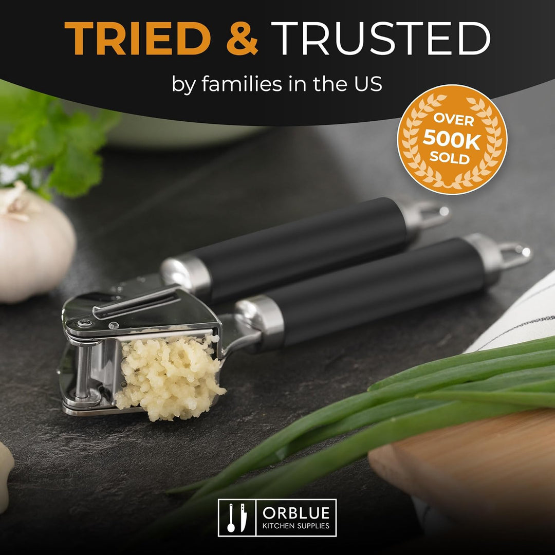 ORBLUE Knoblauchpresse Edelstahl Schwarz – Premium Knoblauchpresse & Knoblauchreibe – Garlic Press m
