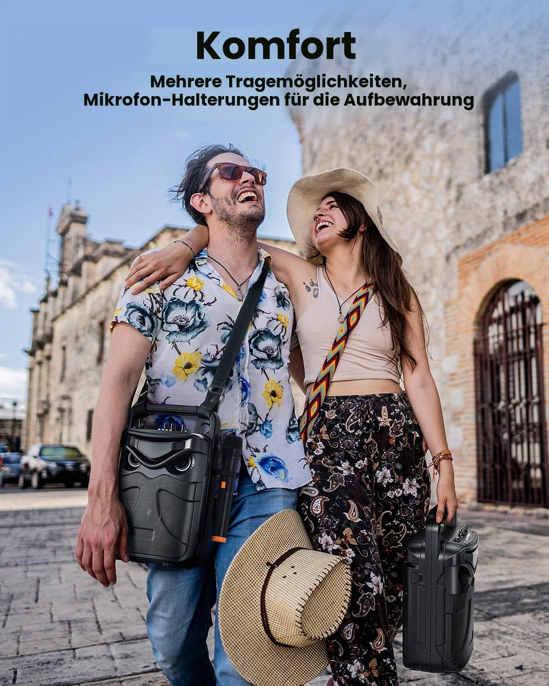 Moukey Tragbare Karaoke-Maschine mit 2 kabellosen Mikrofonen, Bluetooth-PA-Lautsprecher mit kraftvol