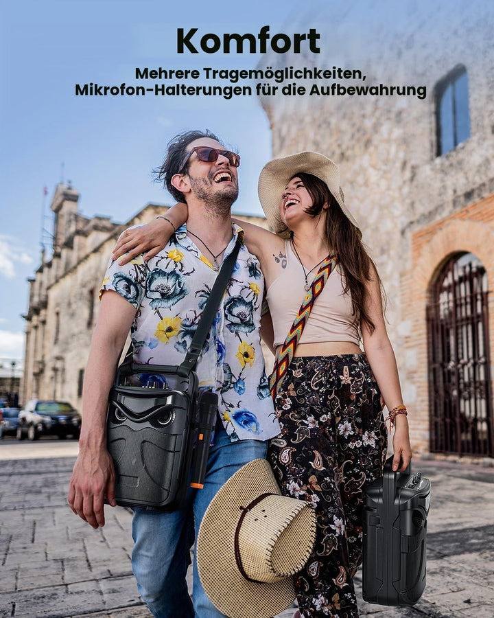 Moukey Tragbare Karaoke-Maschine mit 2 kabellosen Mikrofonen, Bluetooth-PA-Lautsprecher mit kraftvol