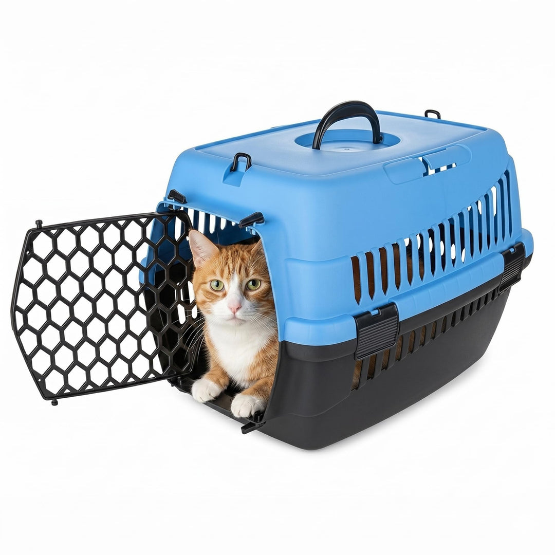 HAPPET Tiertransportbox ABBA S Blau 50x33x33 cm – Robuste, gut belüftete Transportbox aus Kunststoff