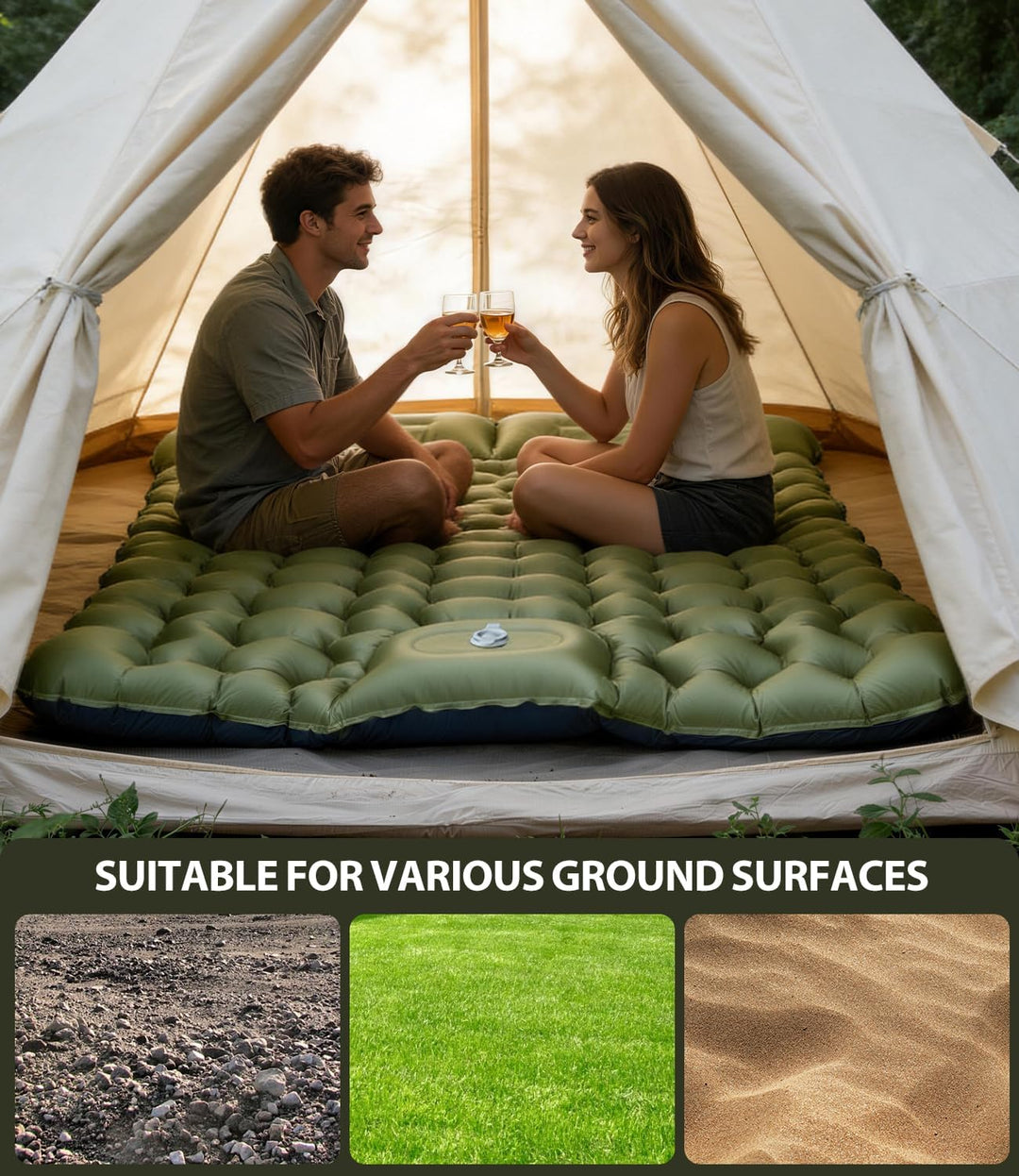 Doppel Isomatte für 2 Personen Outdoor Luftmatratze 195x134cm Breit,10cm Dicke Fussbetätigte Aufblas
