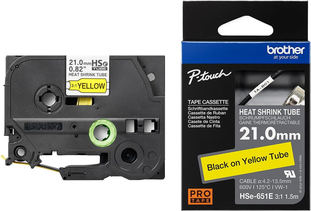 Brother Original Pro Tape HSe-651E Schrumpfschlauch – schwarz auf gelb