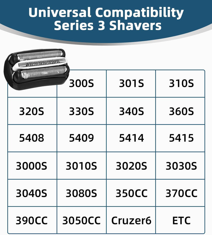3 Stück Ersatz-Rasierkopf für Braun Series 3, 32B kompatibel mit Braun S3 3040S, 3000S, 310S, 300S u