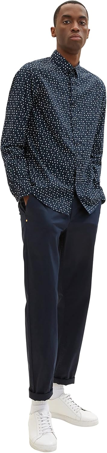 TOM TAILOR Herren Hemd mit Muster L 31275 - Navy Geometric Design, L 31275 - Navy Geometric Design