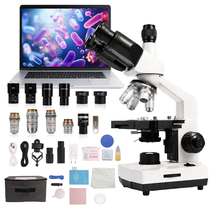 SWIFT SW320T Trinokulares Mikroskop 40x–5000x – Professionelles Labormikroskop mit 2-MP-Kamera, Trag