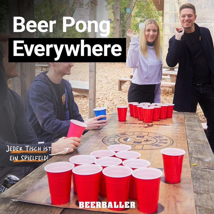 BeerBaller® Beer Pong Matte - Bierpong Set inkl. Bierpong Matte, 50 Beer Pong Becher &amp; 4 Beerpong Bä