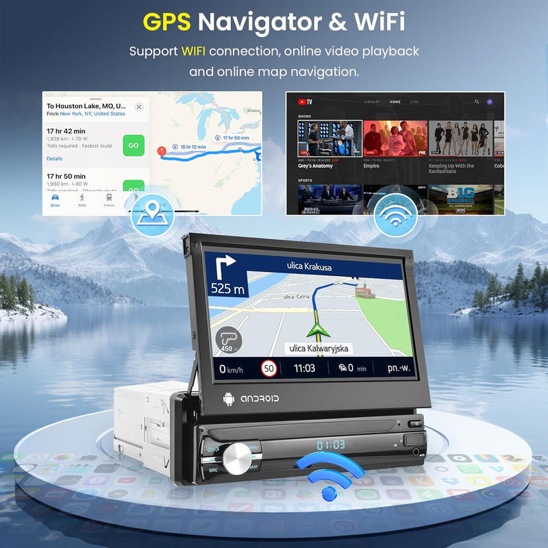 Android 2GB+32GB Autoradio 1 Din mit GPS-Navigation, WiFi, Bluetooth, FM-RDS-Radio, 7-Zoll-Touchscre