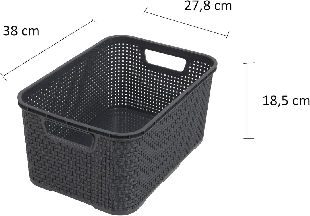 BranQ - Home essential Korb in Rattan Design 2er Set Grösse L 19l, Anthrazit, 2, 5901098046206 19 l