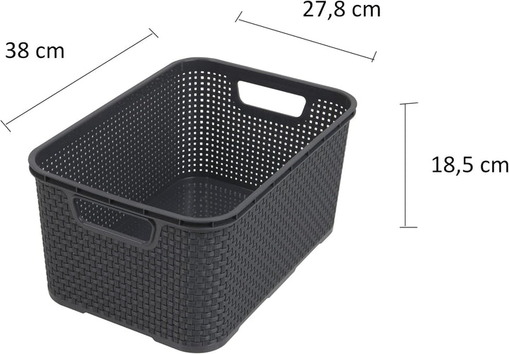 BranQ - Home essential Korb in Rattan Design 2er Set Grösse L 19l, Anthrazit, 2, 5901098046206 19 l